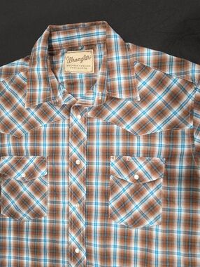 Wrangler Plaid Western Snap-Front Shirt in Brown and Blue
